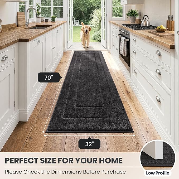 PURRUGS Dirt Trapping Door Mat 32" x 70", Non-Slip/Skid Machine Washable Entryway Rug, Dog Doormat, Super Absorbent Welcome Mat for Muddy Wet Shoes and Paws, Charcoal
