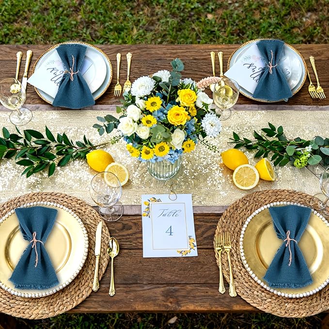 36 Pack Royal Blue Handmade Cloth Napkins 16 x 16 Inch Cotton Linen Napkins with Fringe, Washable and Reusable Napkins, Soft Rustic Boho Fringe Cloth Napkins for Dinners,Parties, Wedding