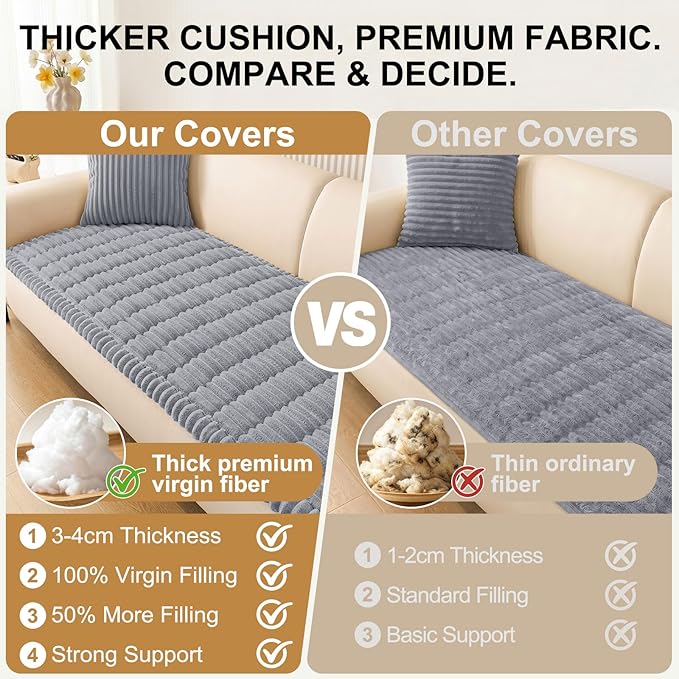Smiry Couch Cover for Dogs Washable, Non Slip Fuzzy Pet Couch Covers for 3 Cushion Sofa Pet Friendly, Thick Soft Sofa Slipcovers Cushion Protector (Grey, 27.6" x 59")