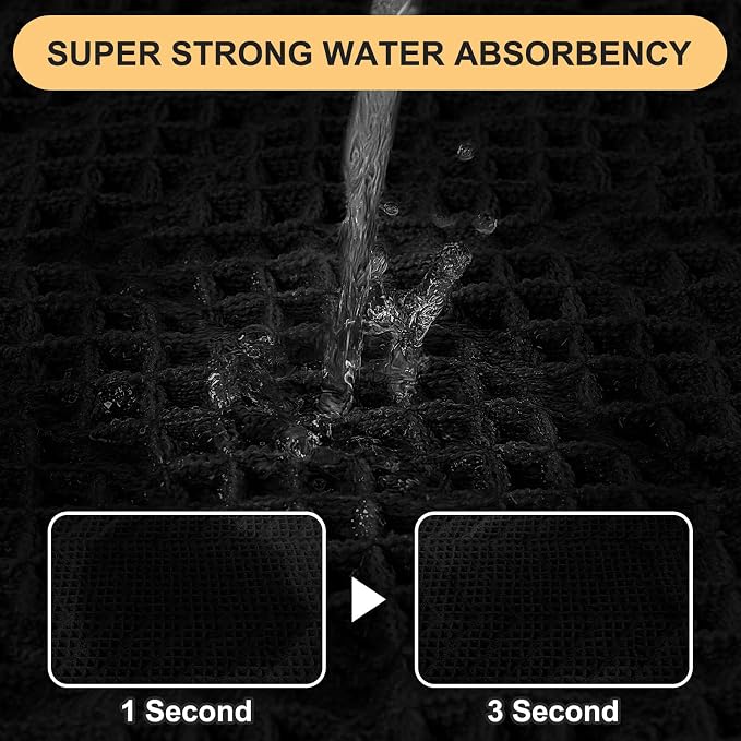 IM HOME Extra Large Waffle Bath Mat, Boho Bathroom Rugs Absorbent Non Slip, Ultra Soft Bathroom Mat, Machine Washable Knit Bath Rugs with Herringbones for Bathroom, Bedroom, Kitchen, 6'x2', Black