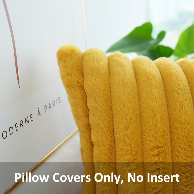 JOJUSIS Pack of 2 Faux Fur Plush Decorative Throw Pillow Covers Couch Cushion Case Soft Pillowcases (Mustard Yellow, 22 x 22-Inch)