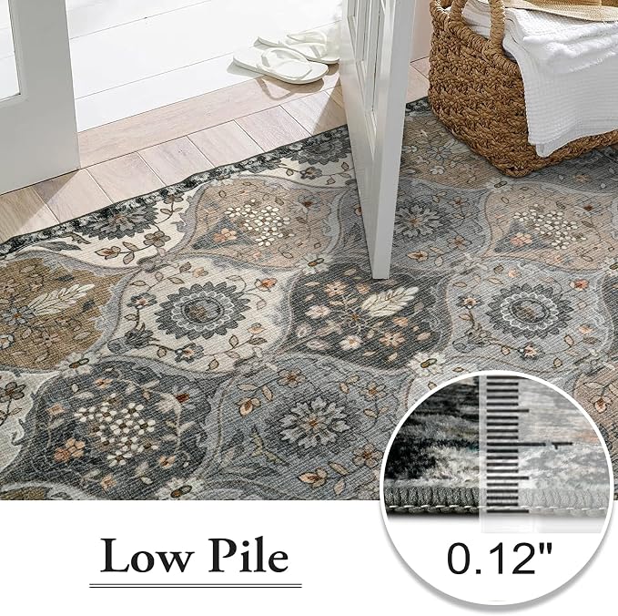 Lahome Moroccan Trellis 9x12 Rug for Living Room, Soft 9x12 Area Rug for Bedroom Dining Room, Ultra-Thin Non-Slip Non Shedding Distressed Throw Large Carpet for Office Elise, Grey