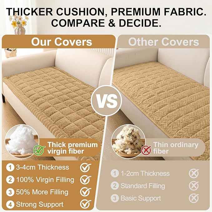 Smiry Non Slip Couch Covers for Dogs, Fuzzy Pet Couch Covers for 3 Cushion Sofa Pet Friendly, Soft Sofa Slipcovers Cushion Furniture Protector Washable (Camel, 27.6" x 70.9")