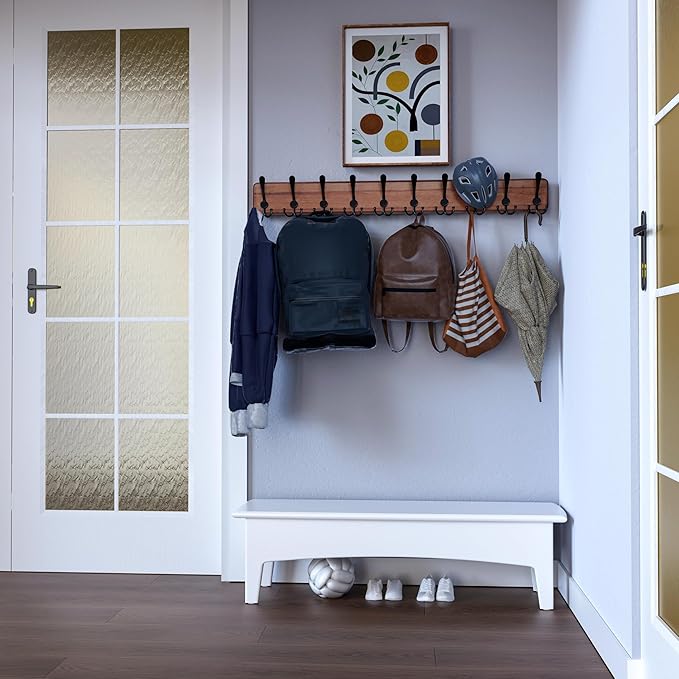 SKOLOO Rustic Large Wall Mounted Coat Rack-38.6'' Long Coat Rack for Wall, Pine Solid Wood Coat Rack Hook, Farmhouse Coat Hanger Wall Mount for Hanging Jacket Coat Hat, Pack of 2