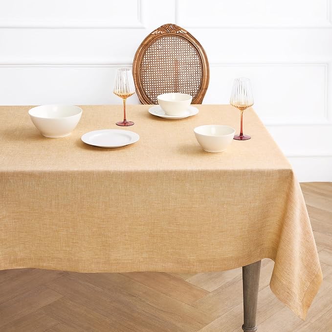 Solino Home Linen Tablecloth 60 x 108 Inch - 100% Pure Linen Golden Nugget Table Cloth for Rectangle Tables - Athena, Machine Washable Tablecloth for Summer