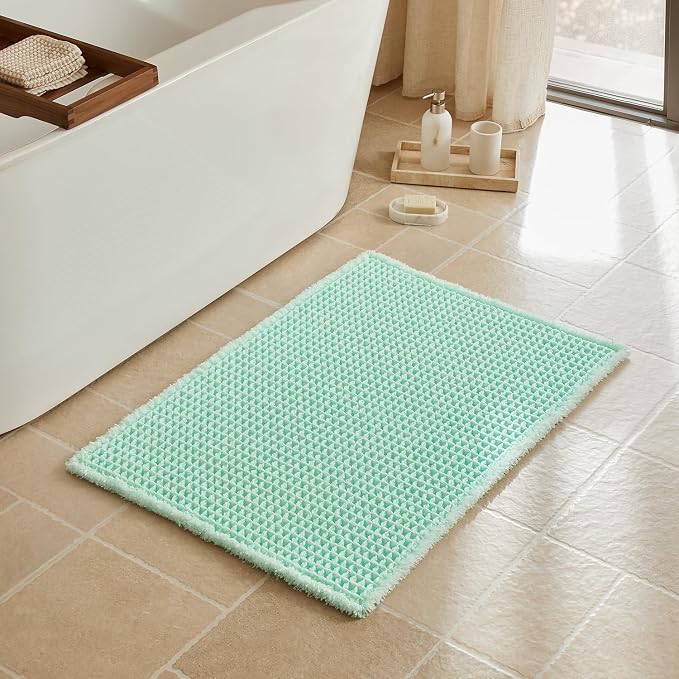Triohero Waffle Bath Mat, Boho Bathroom Rugs Non Slip Washable, Ultra Soft Super Absorbent Quick Dry Farmhouse Bathroom Decor, 24" x 36", Sea Foam Blue