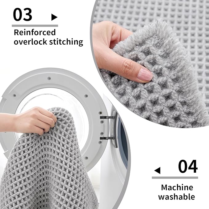 Disolla Waffle Bath Mat, Non Slip Absorbent Bathroom Runner Rug, Washable Quick Dry Ultra Soft Long Bathroom Floor Mat, Large Grey & White Bath Rug for Tub Shower, 24''x70''