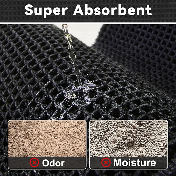 Triohero Waffle Runner Bath Mat - Long Bathroom Rugs Non Slip Washable, Ultra Soft Super Absorbent Quick Dry Boho Farmhouse Bathroom Decor, 24" x 60"', Black