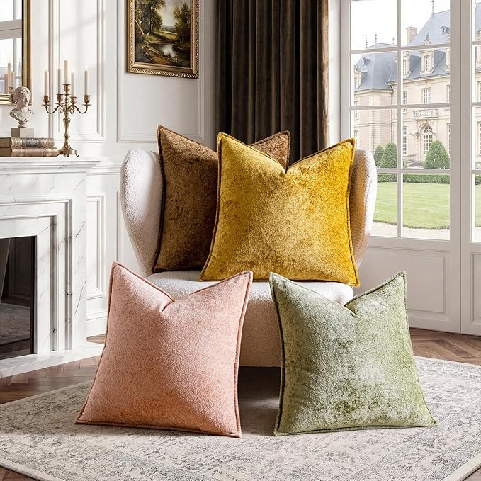 a moment Throw Pillow Covers 22X22 Inch 4 Packs,Soft Velvet Decorative Pillow Cases with 3D Ice Flower,Texture Modern Accent Cushion Covers for Sofa Couch Home Decor Golden Earth