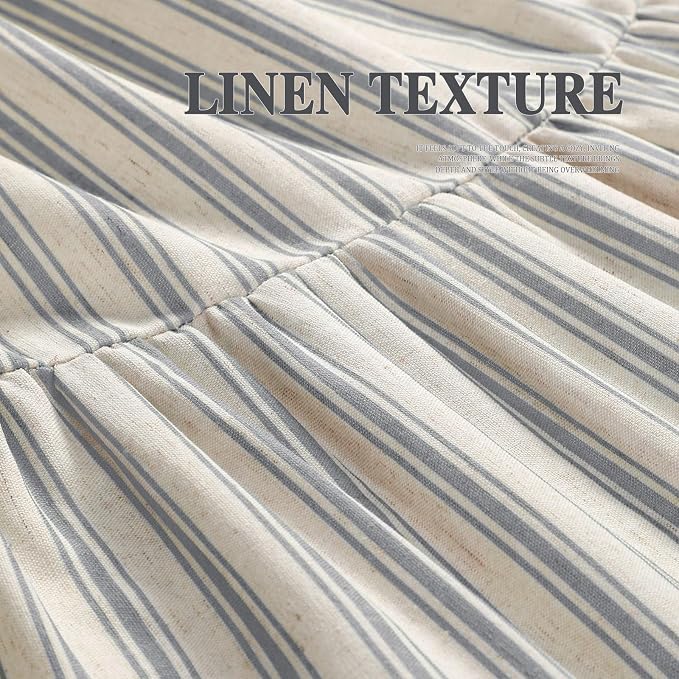 Farmhouse Shower Curtain with Ruffle Hem Linen Shower Curtains for Bathroom Country Vintage Rustic Natural Fabric, Cream-Grey Stripe 72" W x 96" L