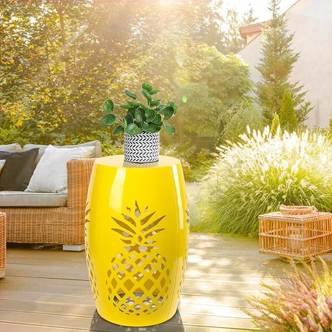 Vipush Outdoor Lace Cut Iron Side Table,Patio Garden Stool Coffee End Table Nightstand for Small Spaces,Living Room,Front Porch,Poolside (Yellow)