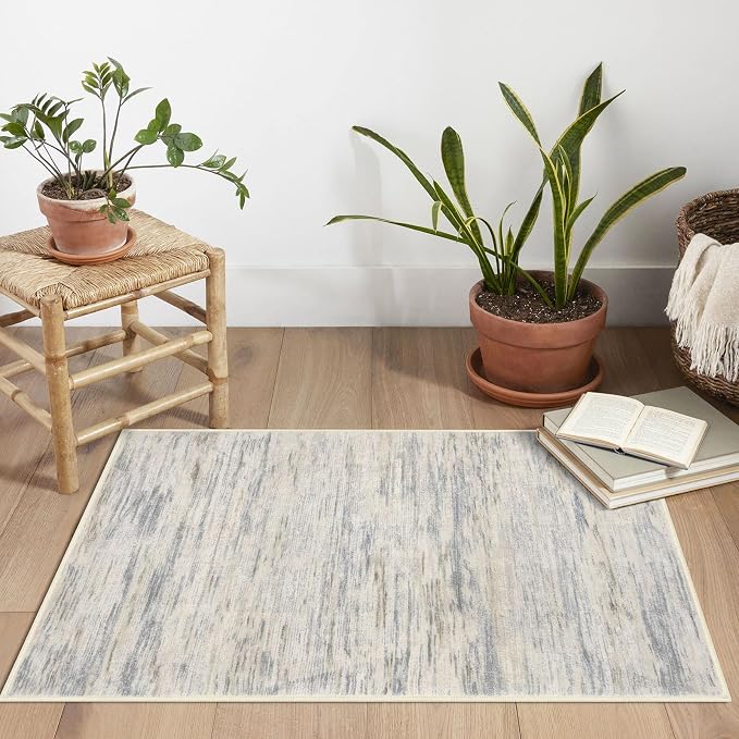SIILOOM 2x3 Modern Abstract Rug for Entryway, Gray Beige Neutral Multi Super Soft Small Washable Area Rug, Non-Slip Kitchen Rugs, Low-Pile Mat for Bedside, Indoor Door Mat