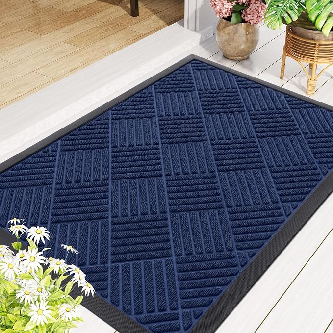 Smiry Front Door Mat Outside Entrance, Heavy Duty Outdoor Indoor Natural Rubber Doormat, Non Slip, Trap Dirt and Moisture, Easy Clean, Low Profile Patio Porch Entryway Mat, 71x47, Navy Blue