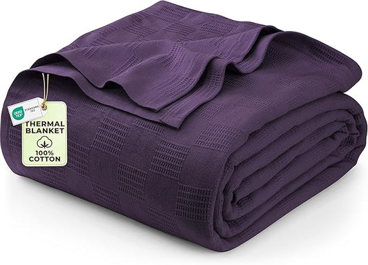 Utopia Bedding 100% Cotton Thermal Blanket Plum Twin Size Soft, Lightweight, Breathable, Cozy Spring and Summer Blanket for Couch and Sofa, Home Room Decor Gifts for Women and Men (90x72 Inches)