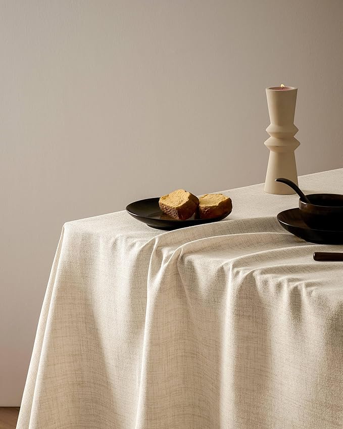 Linen Tablecloth for Square Table 60x60 Inch Light Tan, Farmhouse Style Beige Tablecloth, Water Resistant Burlap Tablecloths for Dining Table Farmhouse Kitchen