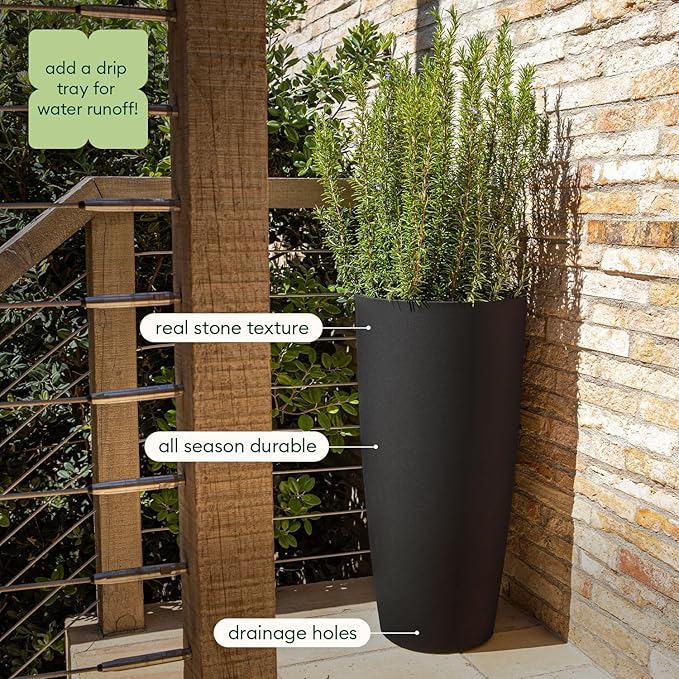 Veradek Mason Series Vega Planter - Round Tall Planter for Indoor or Outdoor Porch/Patio | Made from Plastic-Stone Composite with Drainage Holes | Modern Décor for, Flowers, Interior Plants