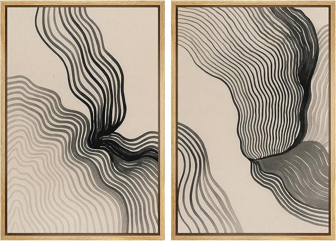 SIGNWIN Framed Canvas Print Wall Art Set Black and Beige Line Modern Geometric Abstract Illustrations Modern Art Minimal Boho Relax/Calm for Living Room, Bedroom, Office - 16"x24"x2 Natural