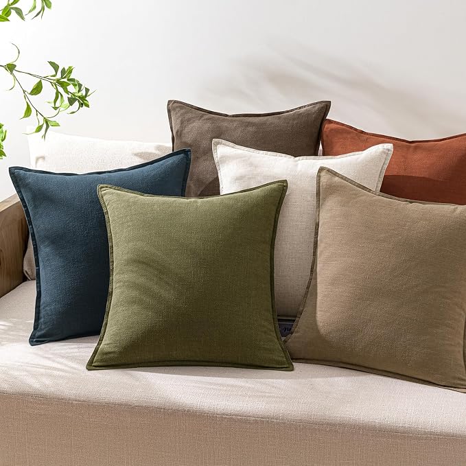 18x18 Inch Set of 2 Decorative Linen Solid Throw Pillow Covers Boho Accent Farmhouse Couch Pillowcases Modern Netural Home Decor for Couch Sofa Living Room Bed,Dark Coffee