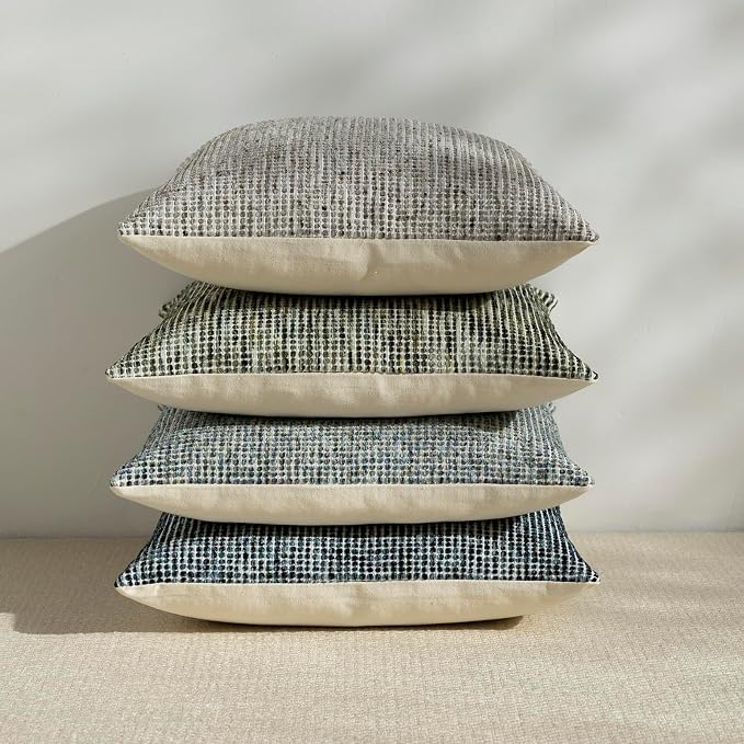 Pack of 2 Neutral Throw Pillow Covers 22x22 Boho Textured Dots Stripe Chenille Large Square Decorative Pillow Cases Accents for Living Room Couch Bed Farmhouse Home Decor, Olive Green