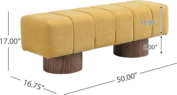 Christopher Knight Home Manila 50" Chenille Fabric Dining Bench for 2 People, Upholstery Ottoman Bench, End of Bed Footstool, Living Room Sofa Extra Seat/Footrest, No Assembly Needed, Mustard Yellow