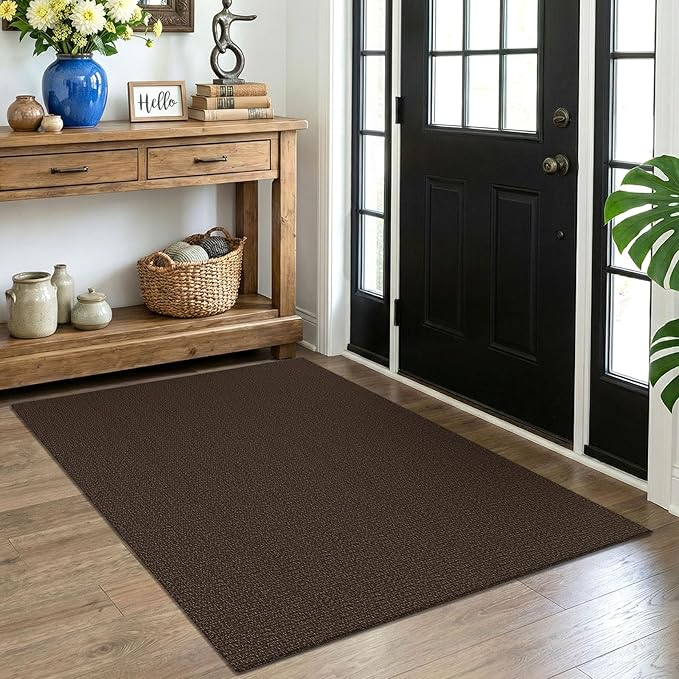 EARTHALL Washable Area Rug 4x5 Ft Non Slip Rugs for Entryway Braided Throw Rugs Bedroom Carpet Cotton Entry Rug Woven Floor Rug for Bedroom Dining Room Living Room, Brown/Coffee