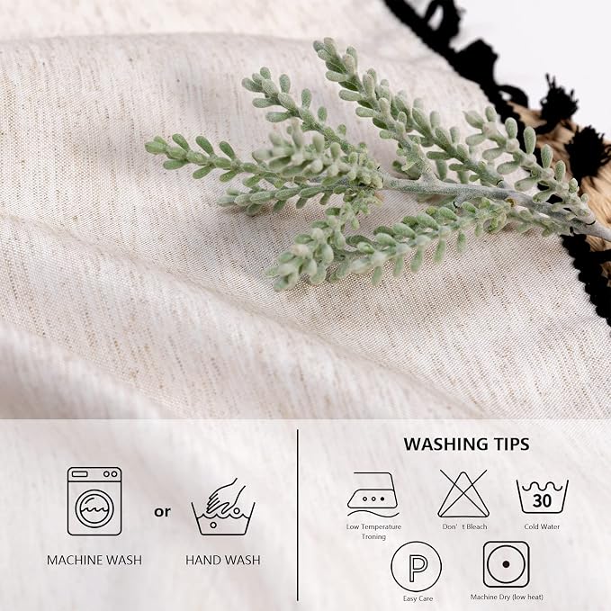 MYSKY HOME Table Cloth 60x84 in Rectangle Table, Cotton Tassel Linen Look Waterproof Tablecloths Farmhouse Tablecloth, Wrinkle Free Table Cover with Black Tassels for Kitchen Dining, Party