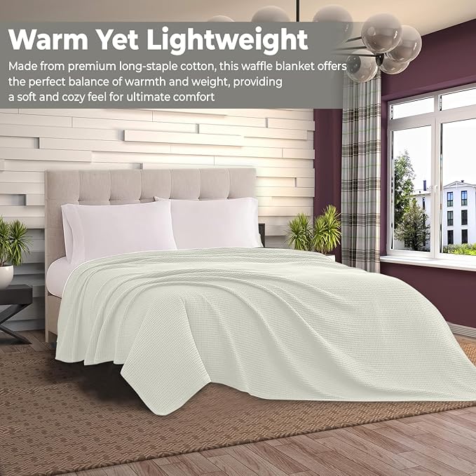 100% Cotton Blankets for Bed - Waffle Weave Blankets for Summer, Lightweight and Breathable Soft Woven Blanket for Spring (Cream, Twin (60" x 90"))