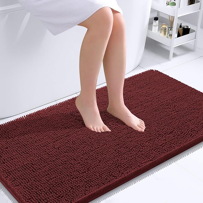 OLANLY Bathroom Runner Rugs 44x24, Soft Absorbent Chenille Bath Rugs, Rubber Backing Quick Dry, Machine Washable Long Bath Mats for Bathroom, Tub and Shower, Home Decor Accessories, Andorra Red-Brown