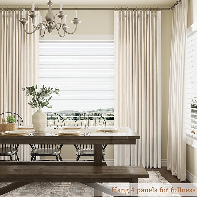 Aersas Natural Pinch Pleat Linen Curtains 216 Inch Length 2 Panels Set for Bedroom Dining Room Semi Sheer Linen Boho Farmhouse Neutral Window Curtains 216 Inches Long for Living Room Nursery 50x216