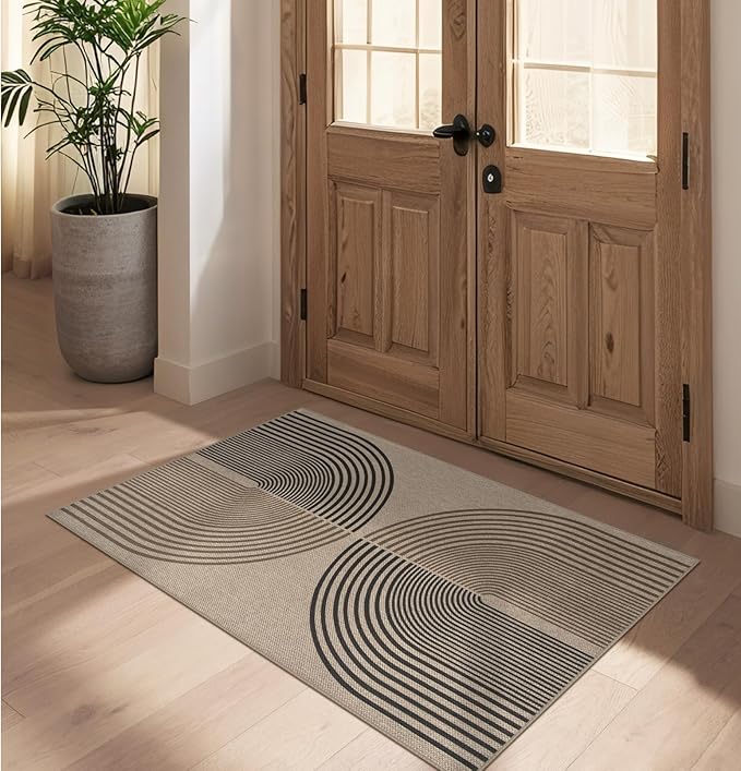 Rugalia Easy Jute Rainbow Entryway Rug, 2.6x4 Washable Non-Slip Indoor Outdoor Doormat, Neutral Boho Farmhouse Kitchen Rug Modern Abstract Throw Rugs for Entrance Bedroom Bathroom