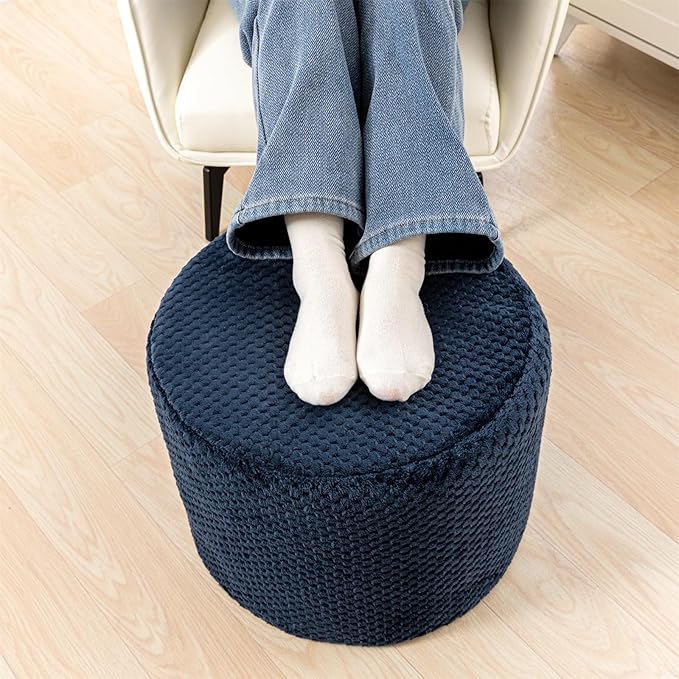 Ottoman Foot Rest Stuffed Round Boho Comfortable Floor Poof Seating Armchair Foot Stool Floor Cushion Bean Bag Pouf Ottoman 18x18x14 Inch Navy Blue
