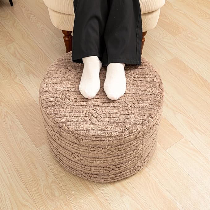 Asuprui Pouf Ottoman Foot Rest – Plush Round All-in-one Foam Stool for Cozy Lounging, Floor Pouf & Chic Decor (Coffee)