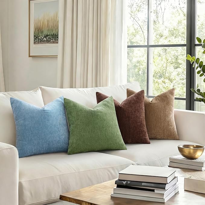 decorUhome Chenille Reddish Brown Throw Pillow Covers 16x16 Inch Set of 2, Decorative Soft Couch Pillow Covers Solid Dyed Accent Farmhouse Neutral Square Pillow Cases for Sofa