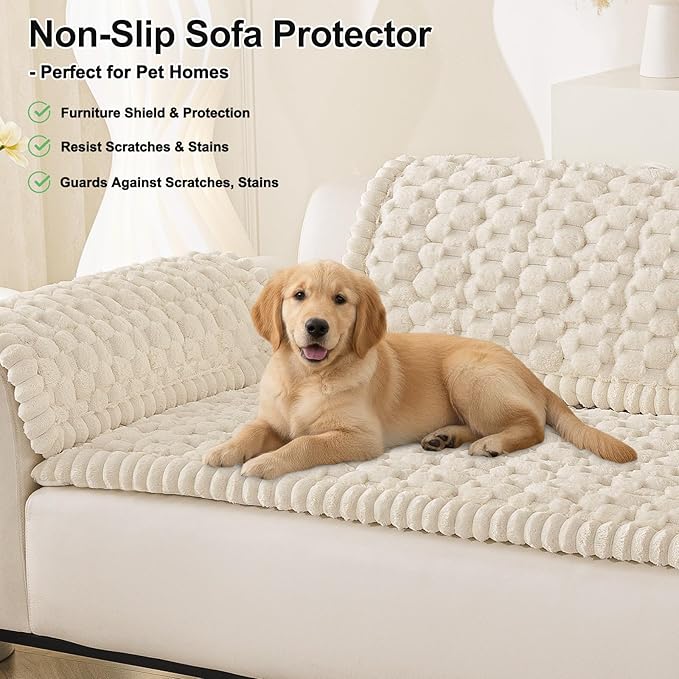 Smiry Couch Covers for Dogs Washable, Non Slip Fuzzy Pet Couch Covers for Sofa, Soft Thick Sofa Slipcovers Furniture Protector Pet Friendly (Apricot, 27.6" x 27.6")