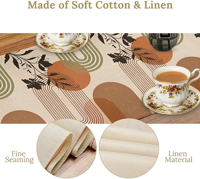 Mid Century Modern Table Runner, Tropical Sun Leave Minimalistic Boho Decor Table Runner for Kitchen Dining Party Picnic, 13x90 Inch