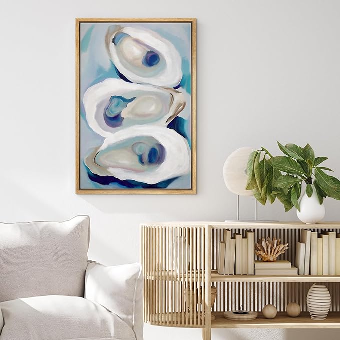 MUDECOR Framed Canvas Print Wall Art Modern Colorful Oysters Coastal Abstract Seafood Illustrations Minimalism Decorative Bohemian Colorful Zen for Living Room, Bedroom, Office - 16"x24" NATURAL