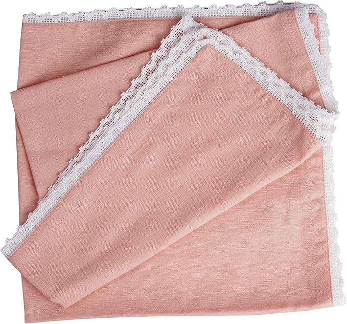 NATURALCRAFT Dinner Cloth Napkins Cotton Linen Blend Fabric 12 Pack Easter Special Edge Finish with Fine Lace for Every Day Use Napkins are Pre Shrunk and Good Absorbency 12x12 (Blush Pink)
