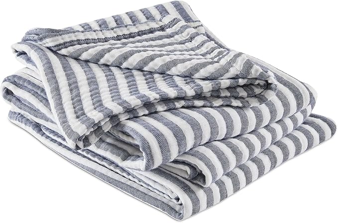 EMME Cotton Muslin Twin Blanket Breathable Gauze Soft Lightweight Adults Gifts for Women (Striped Navy, 60"x80")
