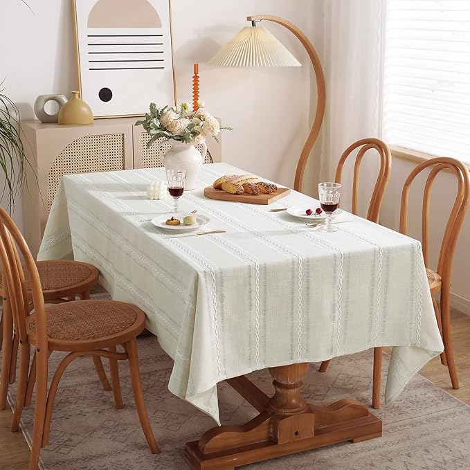 Chassic 60 x 84 inches Farmhouse Style Linen tablecloths, Wrinkle Resistant Washable Dining Room Table Cloths for Rectangle Tables - Hemstitch Beige