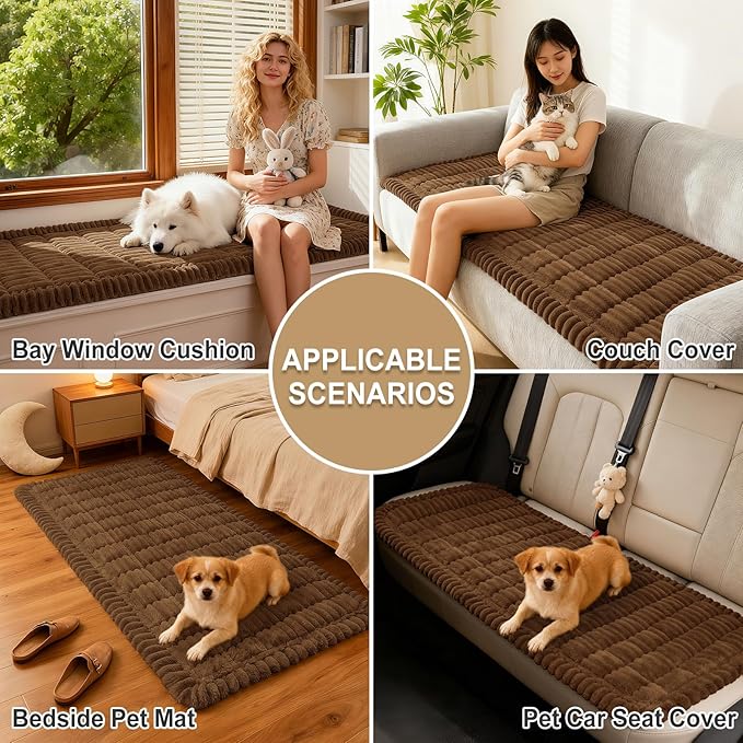 hyha Couch Cover for Dogs Washable, Non Slip Thick Flannel Sofa Protector, Pet Friendly Plush Furniture Cover for Sectional Sofa & Loveseat (Brown, 27.6" x 88")