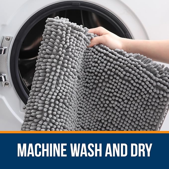 OLANLY Bathroom Runner Rugs 59x20, Extra Soft Absorbent Chenille Bath Rugs, Rubber Backing Quick Dry, Machine Washable Long Bath Mats for Bathroom Floor, Tub and Shower, Home Decor Accessories, Grey