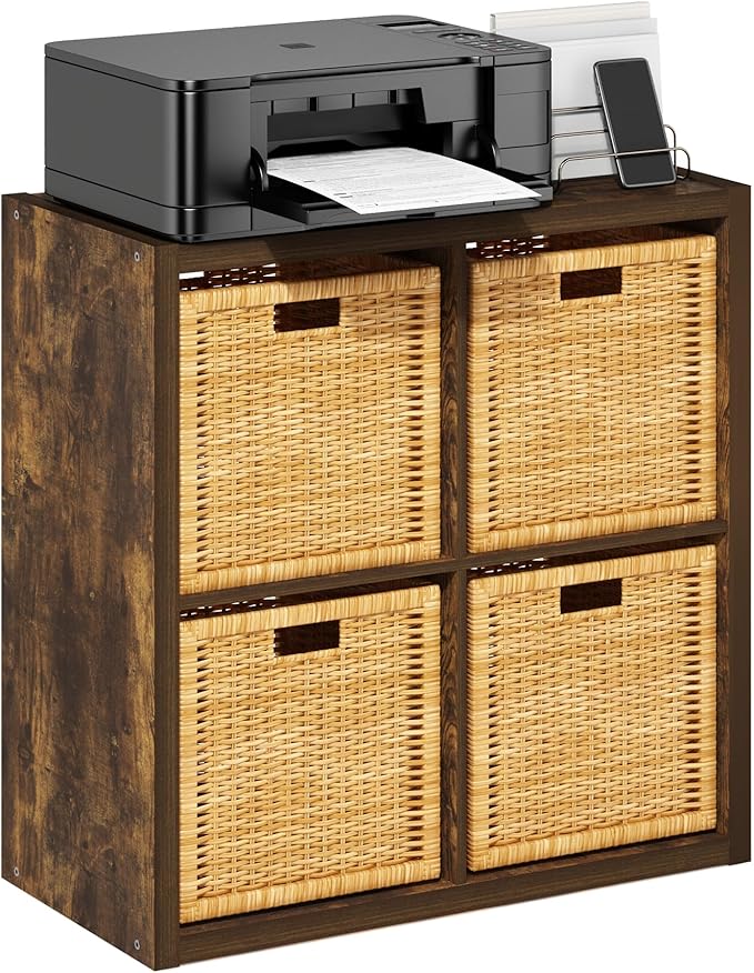 Furinno Cubicle Book Shelf, 4-Cube Bookshelf, Extra Thick Frame Reversible Bookcase with Open Back, 14.6" x 30" x 30", for Living Room, Bedroom, Home Office, Amber Pine
