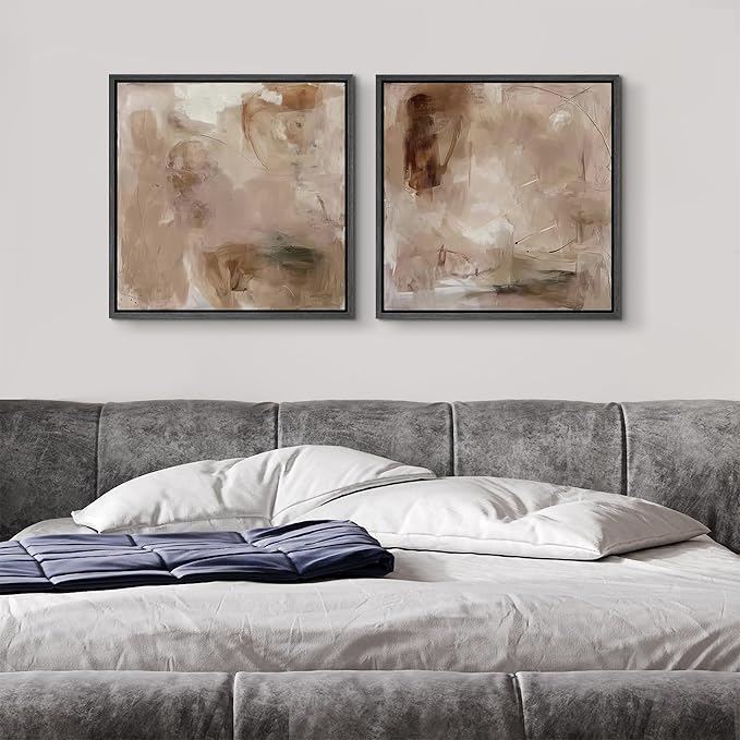 SIGNFORD Framed Canvas Print Wall Art Set Abstract Earthy Tones Soft Blush Illustrations Modern Art Minimal Relax/Calm for Living Room, Bedroom, Office - 24"x24"x2 Black