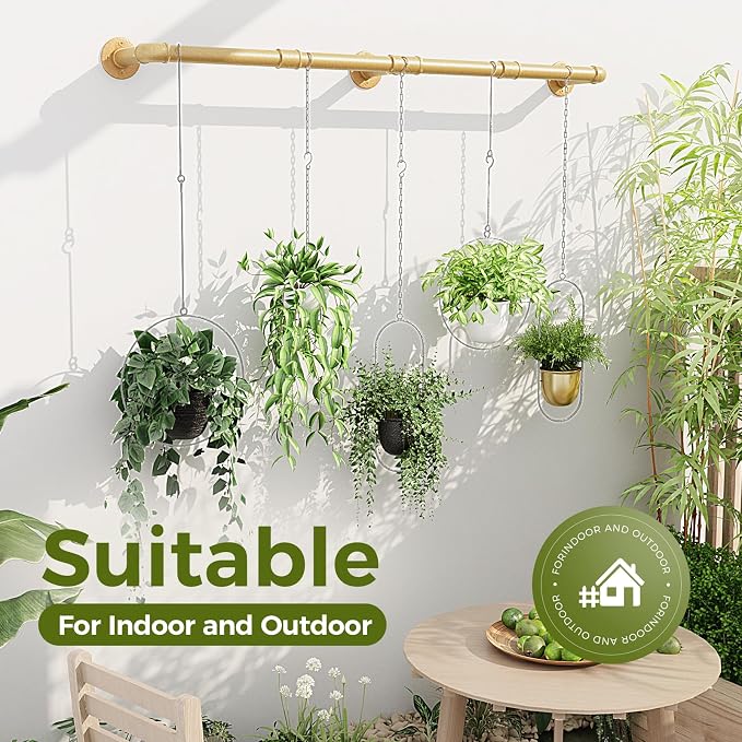 Bamworld Plant Hanger Indoor Hanging Planters for Indoor Plants Hanging Plant Holder Window Plant Rod Gold Metal Shelves 63 Inch
