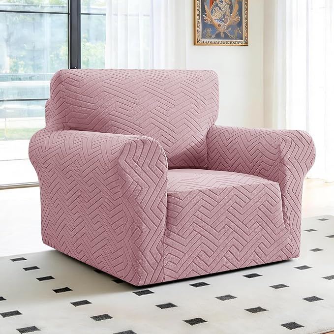 Stretch Sofa Slipcover 1 Piece Couch Sofa Cover,31"-46" Non Slip Soft Couch Sofa Cover Washable Furniture Protector with Non Skid Foam and Elastic Bottom for Kids, Pets,Pink