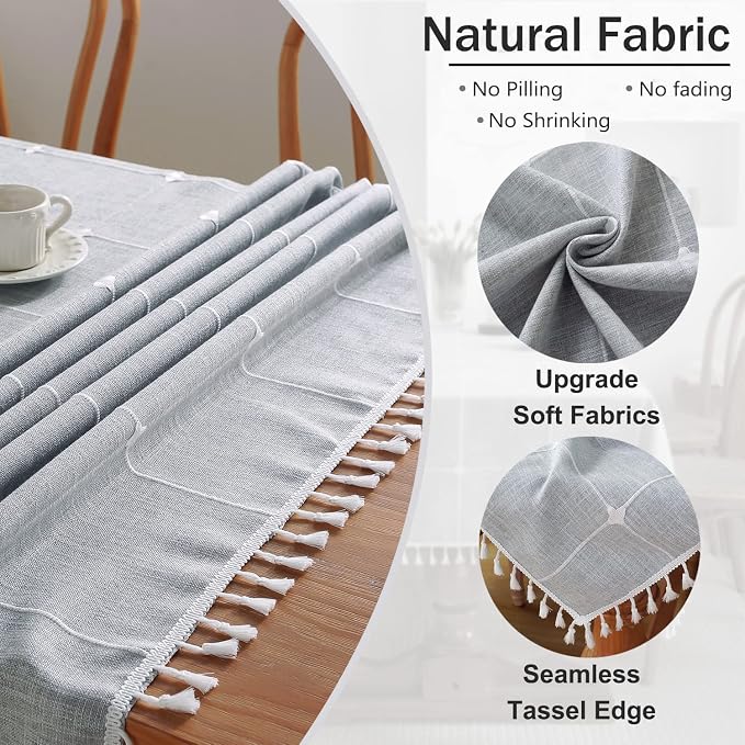 JIALE Rectangle Table Cloth, Heavy Duty Cotton Linen Waterproof Tablecloths Farmhouse Tablecloth, Soft and Wrinkle Free Table Cover with Tassels, 55''x70'', Grey Gingham