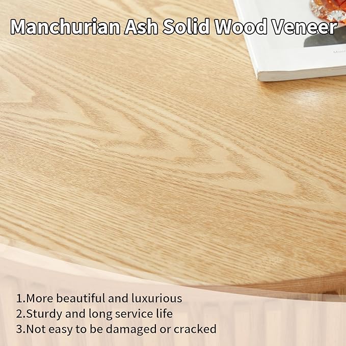 Round Coffee Table with Storage, Small Solid Wood Coffee Table for Living Room, Mid Century Modern Circle Center Tables for Small Space Apartment (31.5''D×14''H-Natural)