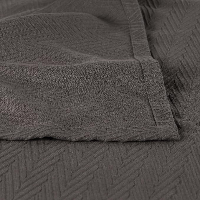 Superior Metro 100% Cotton Blanket, Perfect for Bedroom, Living Room, Couch, Picnics, Travel, Beach, or Camping, Comfy Blanket, Bedroom Decor, Essentials, Zig-Zag Cover for Bed, Full/Queen, Charcoal