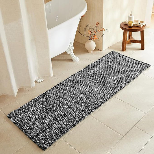 TYUU Black and White Bathroom Rugs, Waffle Runner Rug Bathroom Non Slip Washable Long Super Absorbent Quick Dry Boho Farmhouse Bath Decor, 72"x24" Black and White