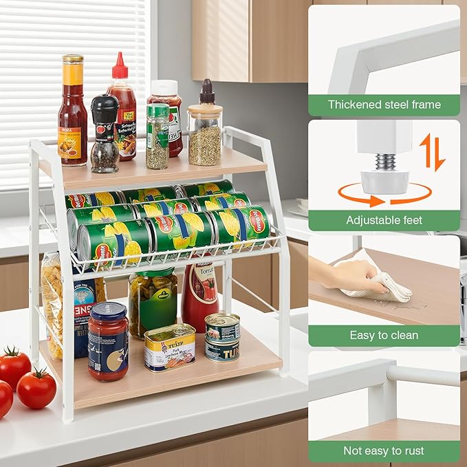 Kitchen Countertop Organizer, Snack Organizer Candy Display Stand Coffee Station Organizer, 3 Tier Wooden Counter Storage for Soda Cans Condiment Tea, for Pantry Office Bathroom, White (White)